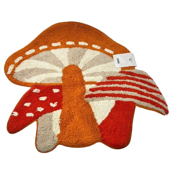 Urban Outfitters Mushroom Tufted Shag Bath Mat Boho Rug Orange Red Cotton NEW - Picture 15 of 15